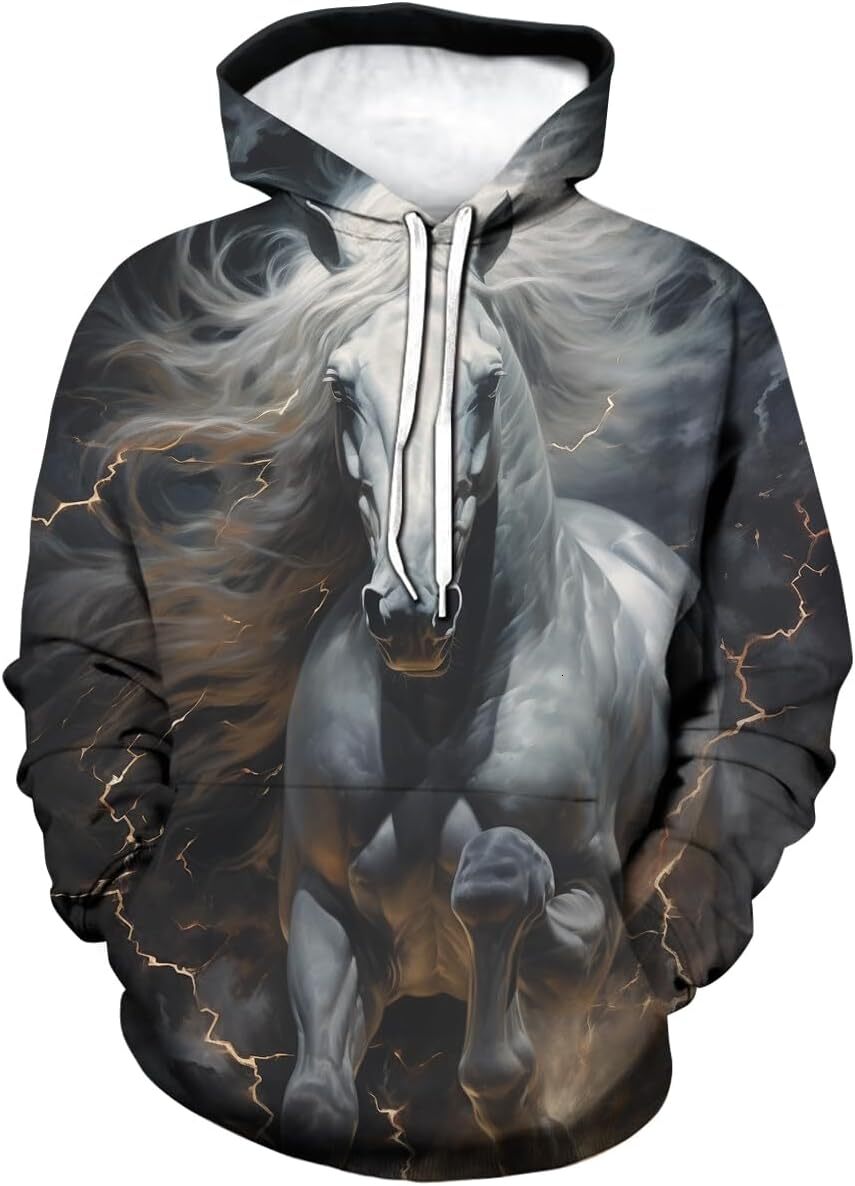 Hoodie for Mens Womens Unisex Novelty Horse Hoodies 3D Animal Pattern Drawstring Pullover Hoodie For Men Graphic Hoodies sweatshirt Pullover Long Slee