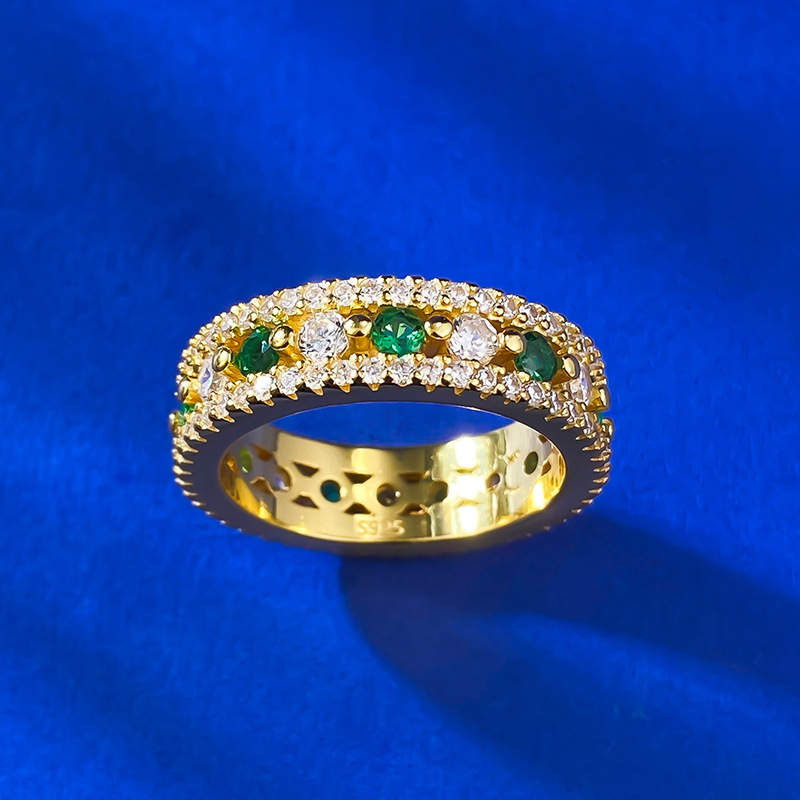 Sterg Sier Emerald Moissanite Engagement Ring| Real Dia Eternity Band