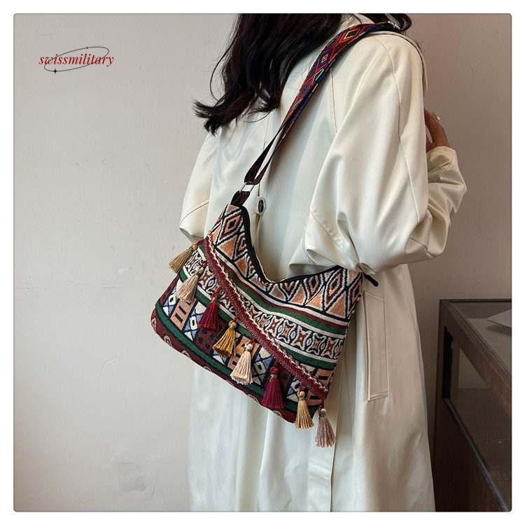 Ethnic style Su large capacity shoulder 2024 new Bohemian fashion tote temperament women's bag #12 swissmilitary