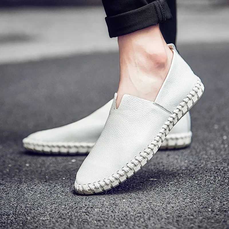 Size 48 49 Genuine Leather Flat Shoes Men Casual White Cowhide Sneaker Male Comfy Driving Loafers Business Dress Shoes XJ250614