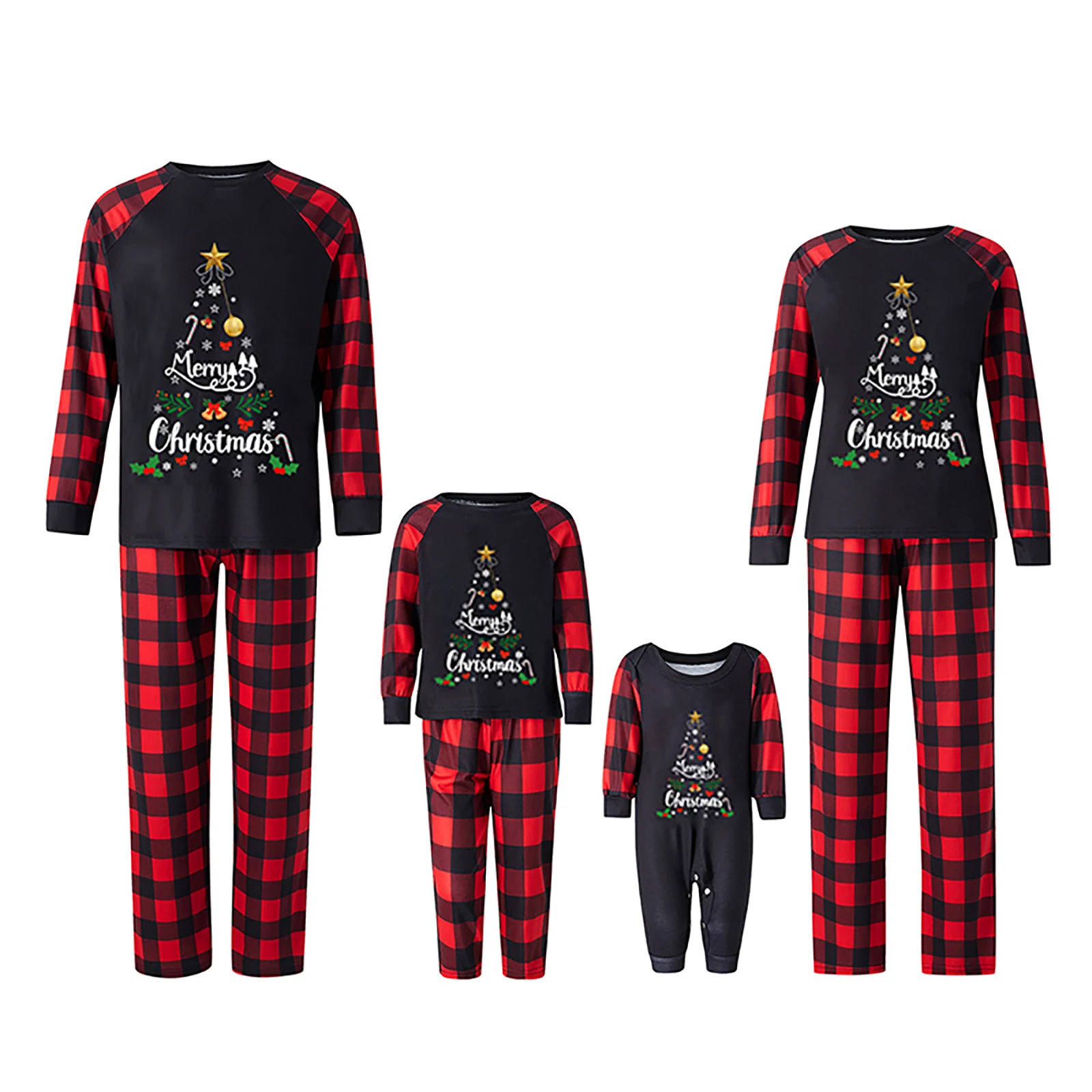 Christmas Family Pajamas Matching Set Long Sleeve Letters Print Tshirt with Plaid Pants Sleepwear Loungewear 241017