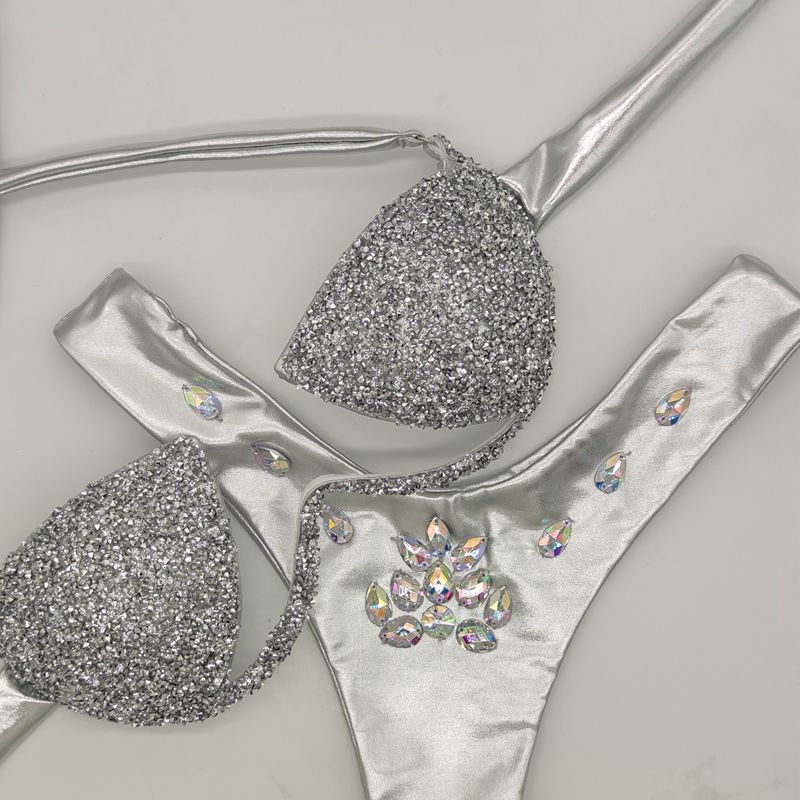 Women's Swimwear Diamond Two-piece Swimsuit Fashion Sequin Design Sexy Bikini Set Solid High Waist Push Up Bathing Suit Women