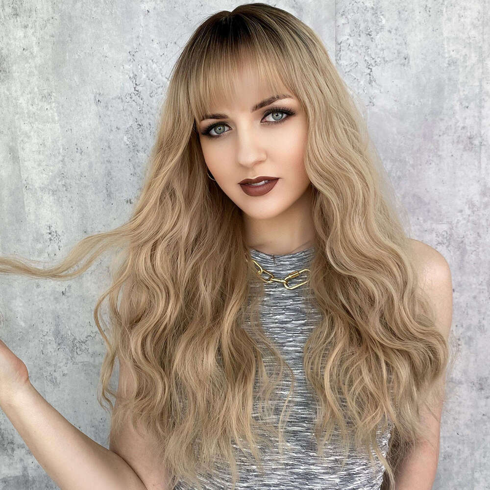 Order Female Wave Long Curled Hair Dark Gold Set Rose Net Ombre Blonde Wig