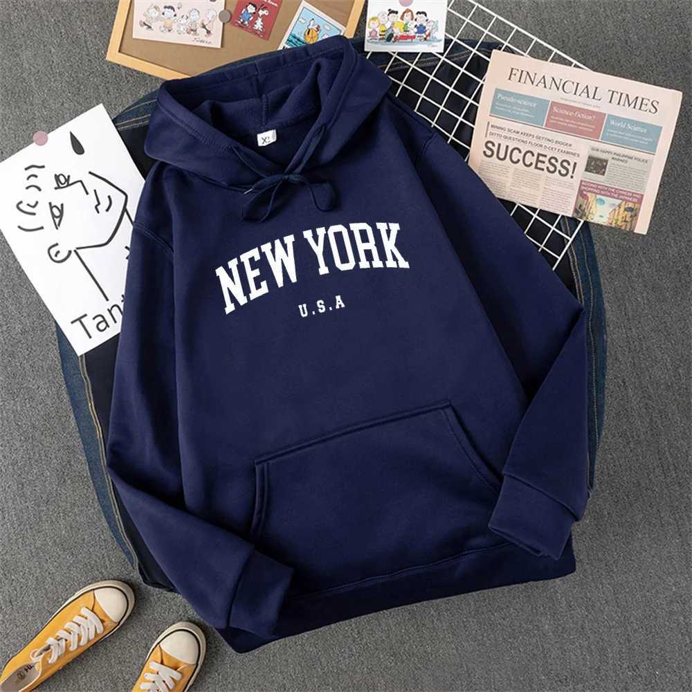 NEW YORK Letter U.S.A City Print Hoody Men/Women Fashion Casual Long Sleeves Hooded Loose Oversize Pullover Hoodie Street SweatsX241016