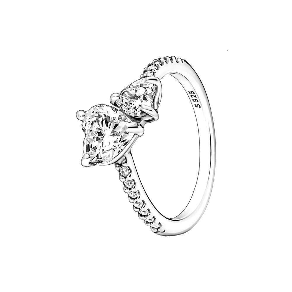 Sterling Sier Sparkling Pear Halo Double Heart Polished Wave Clear Zircon CZ Rings For Women Anniversar Wedding Jewelry Designer ring Gift