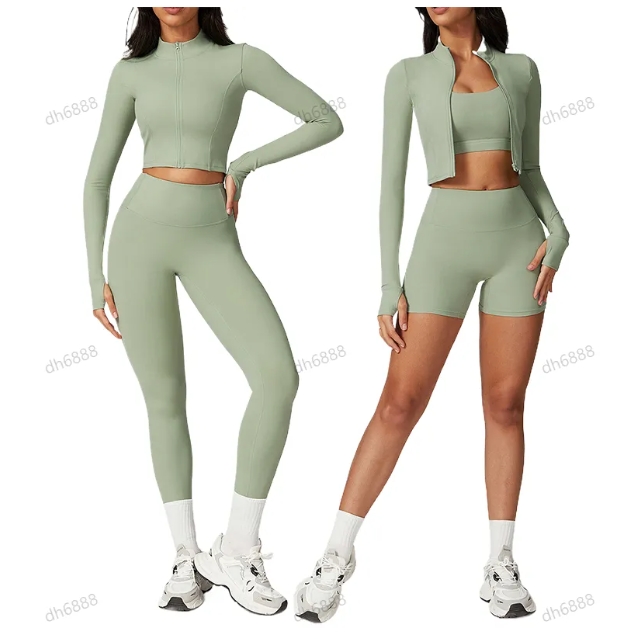 Lycra fabric Women's Yoga set Vest+Pants+Jackets Three Piece Yoga Suit with Jacket - Stretchy Activewear for Gym & Exercise