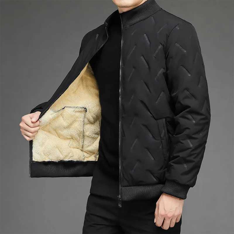Winter Jacket Men Stand Collar Down Cotton Jacket Solid Color Baseball Jackets Wool Lined Thickened Warm Coats Men Clothing X241017