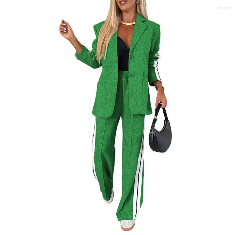 Striped 2-Piece Women's Pants Set: Elegant Shirt, Wide-Leg Trousers, Formal Jacket