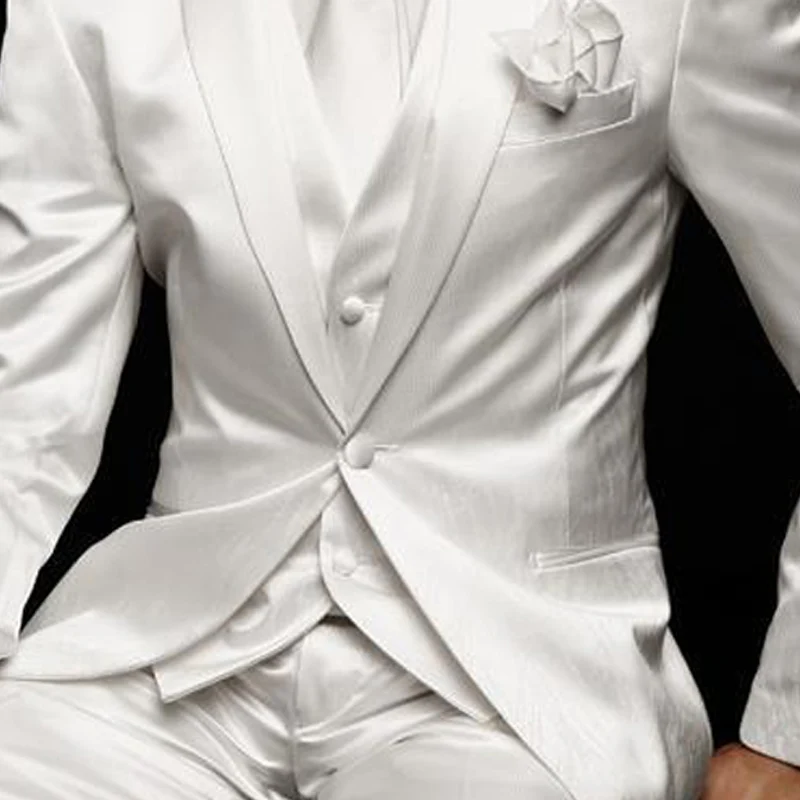 Formal Mens Suits Slim Fit For Wedding Groom Tuxedos 3 Pieces White Satin Male Fashion Costume Set Jacket With Pants Vest 2024