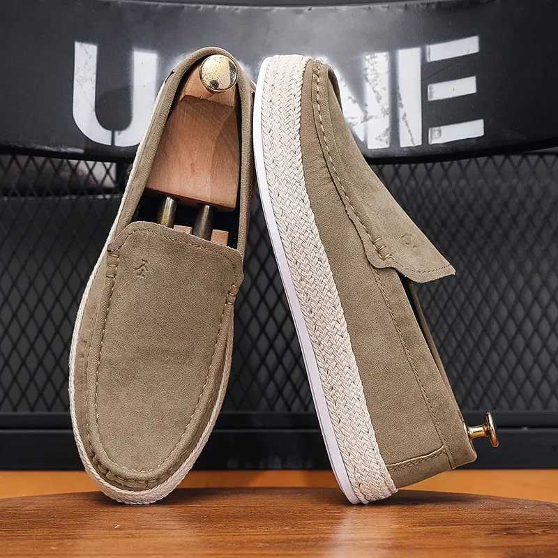 Men Loafers Shoes Summer Shoes Man New Fi Canvas Footwear Soft Flat Comfy Flock Suede Leather Men Casual Vulcanized Shoe XJ250614