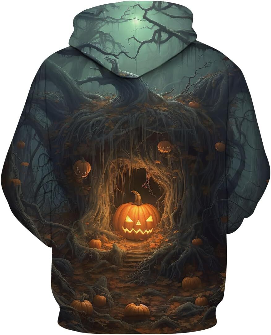 Hoodie for Mens Womens Novelty Halloween Pumpkin 3D Hooded Sweater Mens Loose Relaxed Hoodie Sweatshirts Pullover, Green Graphic Hoodies sweatshirt co