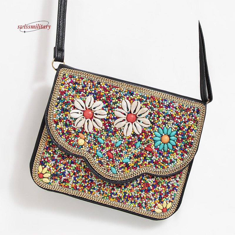 Bohemian Mi Zhu ethnic style shell phone flower PU travel shoulder crossbody bag, women's bag #56 swissmilitary