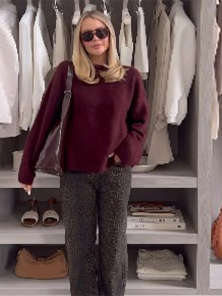Womens Knitted O-Neck Solid Thick Long Sleeve Polo Sweater 2024 Autumn/Winter Casual Fashion Fluffy Commuting Women 241017