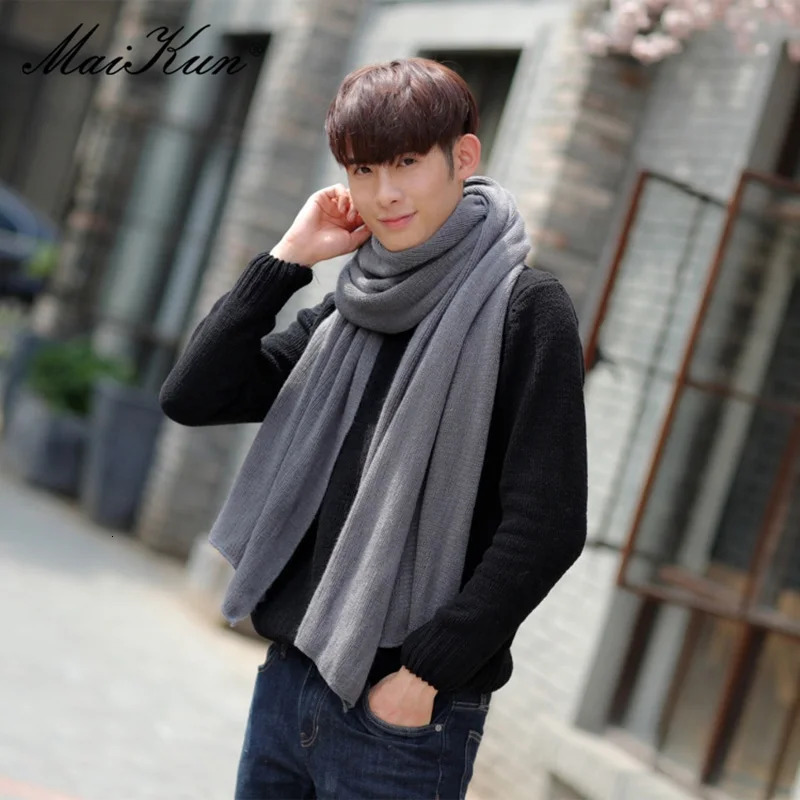 Maikun Thick Knitted Mens Scarf Winter Fashion Add Simple Solid Color Mens Warm Neck Scarf 241017