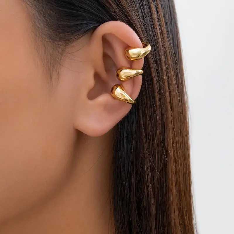 1 gold smooth water droplet clip earrings Gothic C-shaped earrings with thick screw cuffs suitable for womens party jewelry gifts W241017