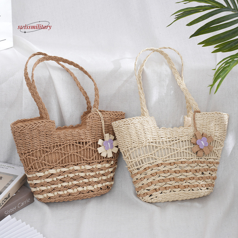 Straw shoulder versatile large capacity tote summer beach women's bag Bohemian style vegetable basket swissmilitary