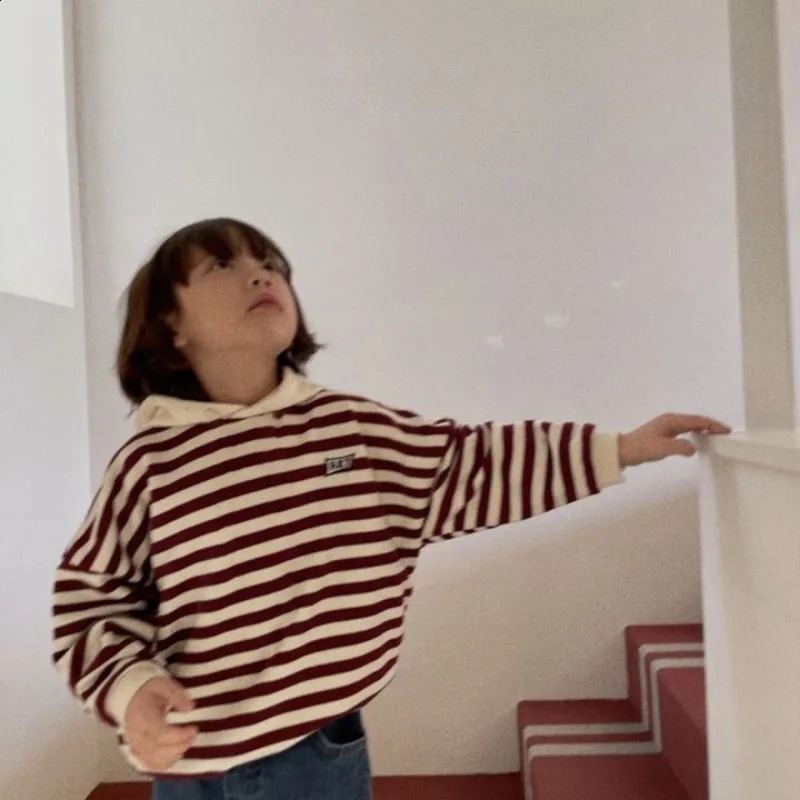 Spring Baby Boy Striped Hooded Sweatshirt Toddler Children Girls Autumn Cotton Top Clothes Patchwork Tops Kids Hoodies Outerwear 241017