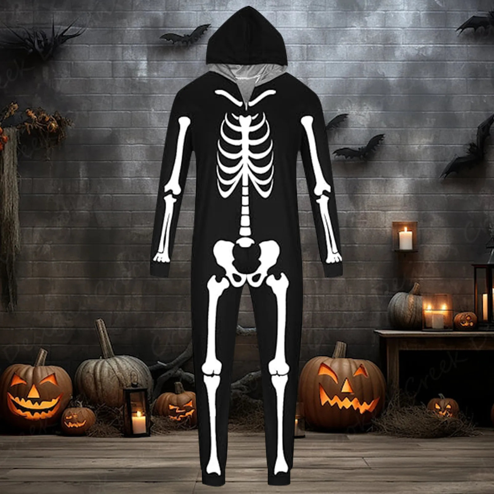 Halloween Party Clothes for Family Skeleton Print Matching Pajamas Set Mom Dad Kids Sleepwear Soft Thick Look Pyjama 241017