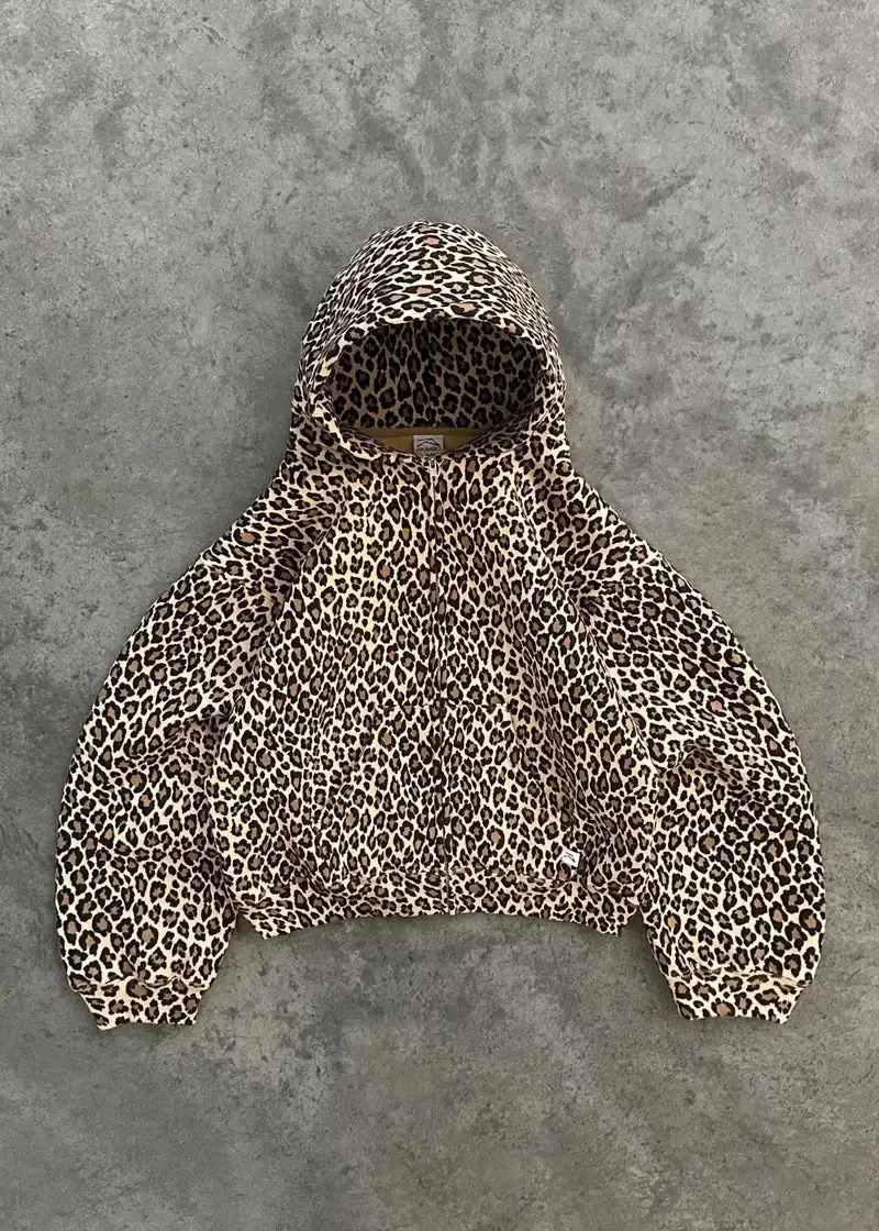 Y2k Leopard Pattern Zip Up Hoodies Retro Streetwear Hip Hop Oversized Camouflage Hoodie Long Sleeve Clothes Men Women Sweatshir 241017