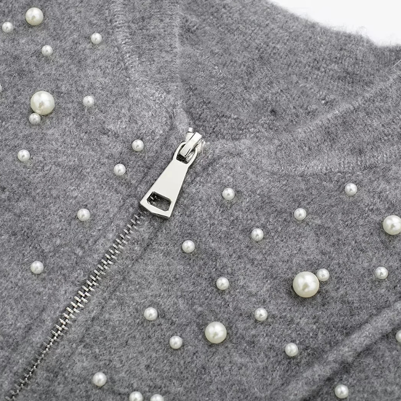 Women's Cardigan Pearl Knitted Knitwear Long Sleeve Jumpers Knit Jackets Inszar 2023 Gray Woman Sweaters Jacket