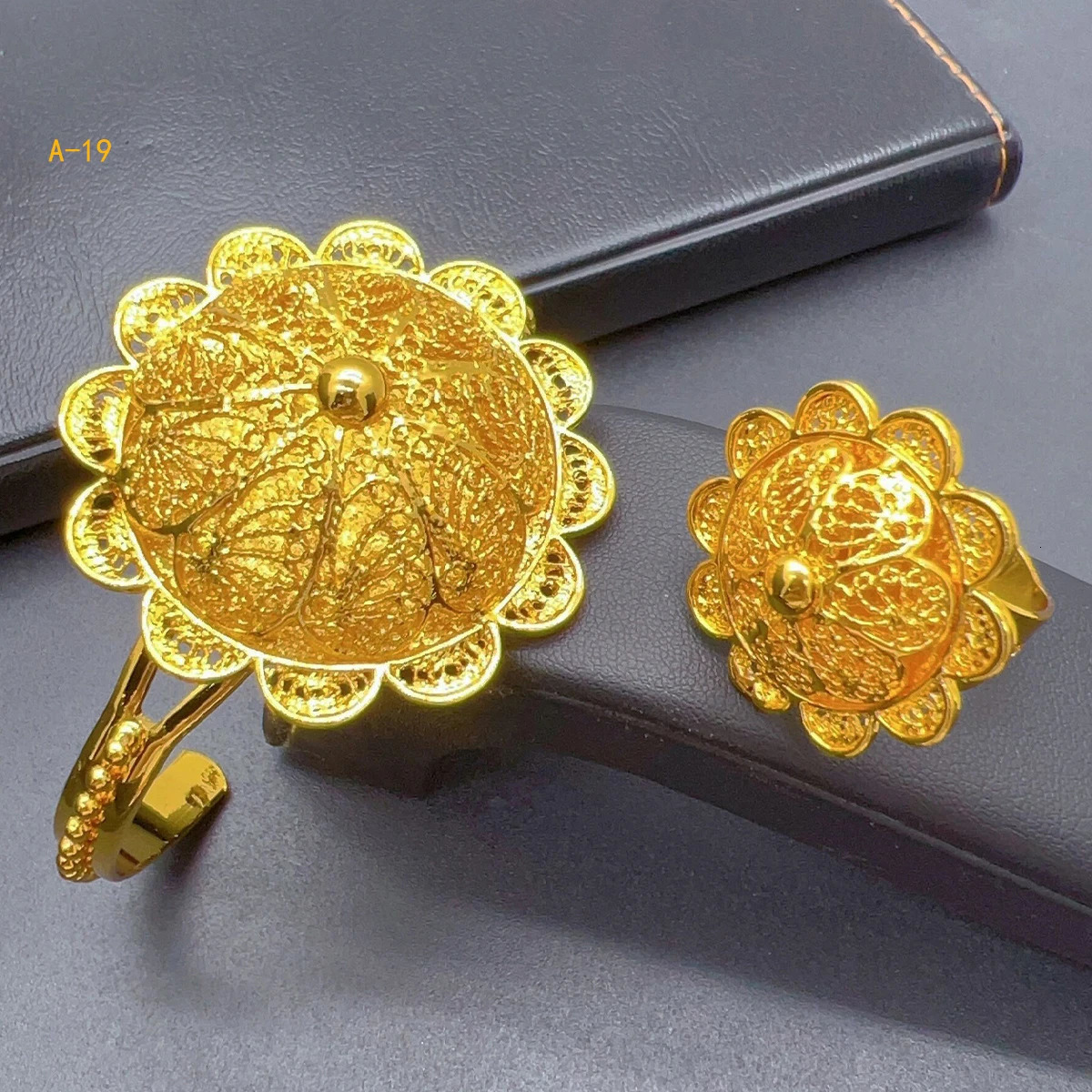 Ethiopian Flower Shape Gold Plated 6pcs Jewelry Sets For Women Dubai Nigerian Necklace Jewellery Set Wedding Party Gifts 241016