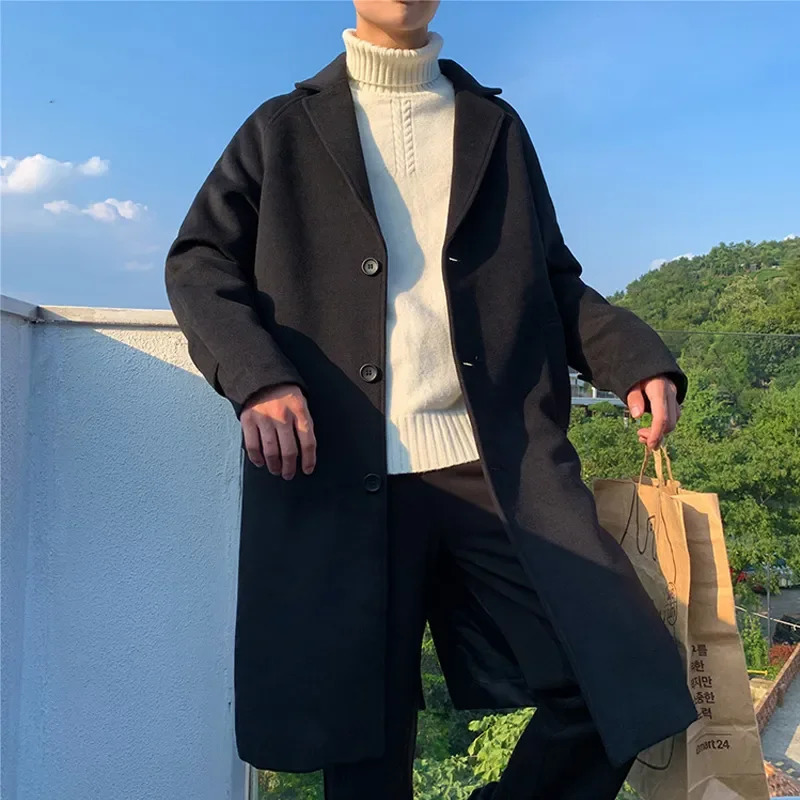 Legible Mens Winter Jacket Casual Loose Wool Coat Man Autumn Solid Long Coats for Men 241017