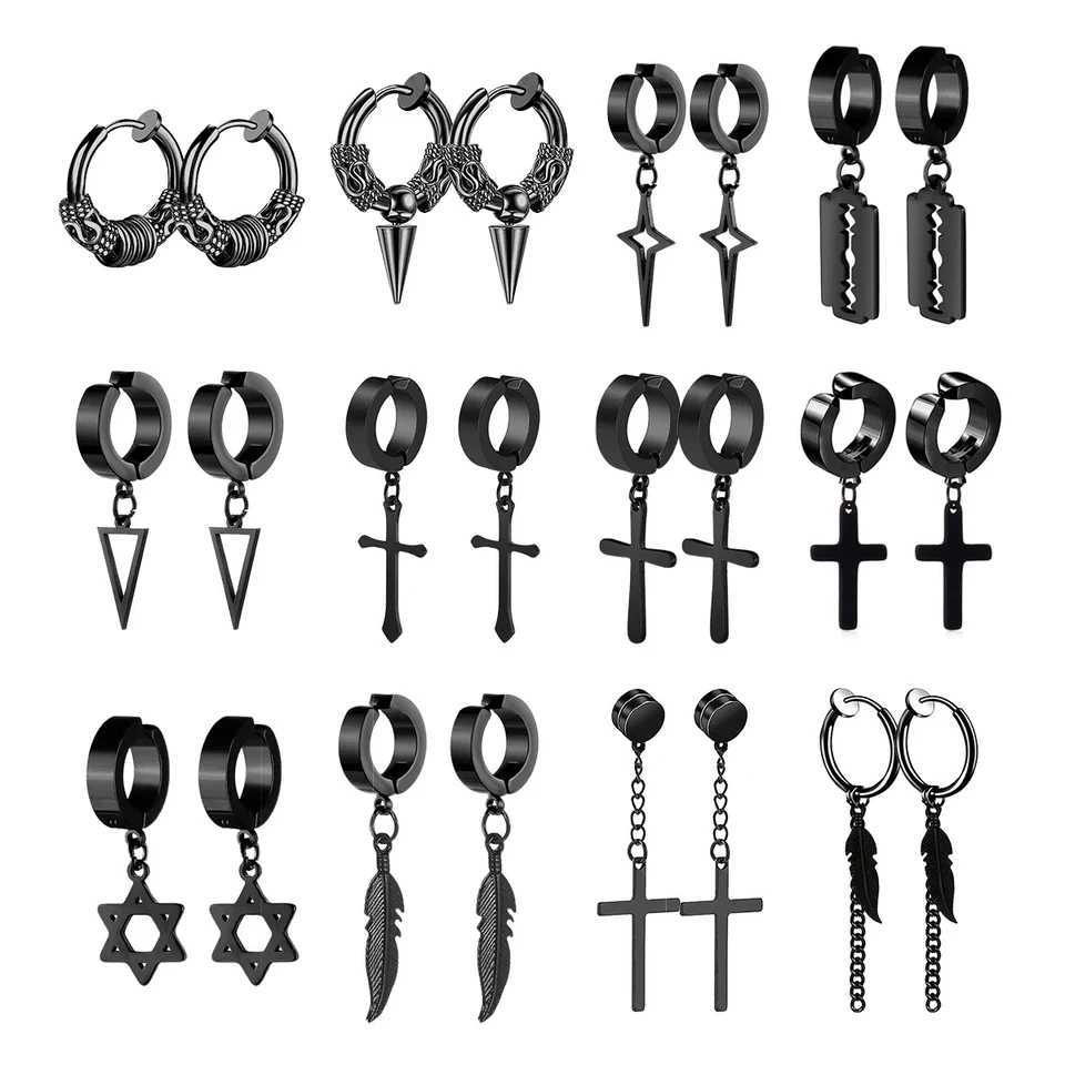 1 pair of neutral punk fashion cross pendant earrings clip non perforated earrings fake earrings mens jewelry daily wearing gifts W241017