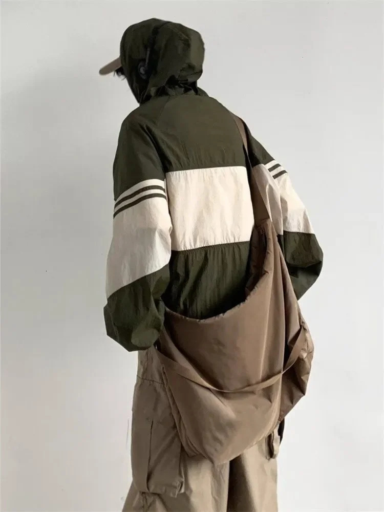 QWEEK Y2K Gorpcore hooded jacket womens Japanese style retro quick drying green jacket oversized Harajuku retro thin brown top 241017