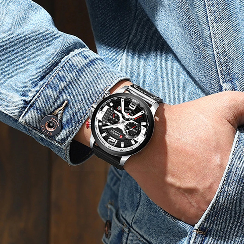 Curren Mens Leisure Sports Watch Top y Military Leather Fashion Timing 241009