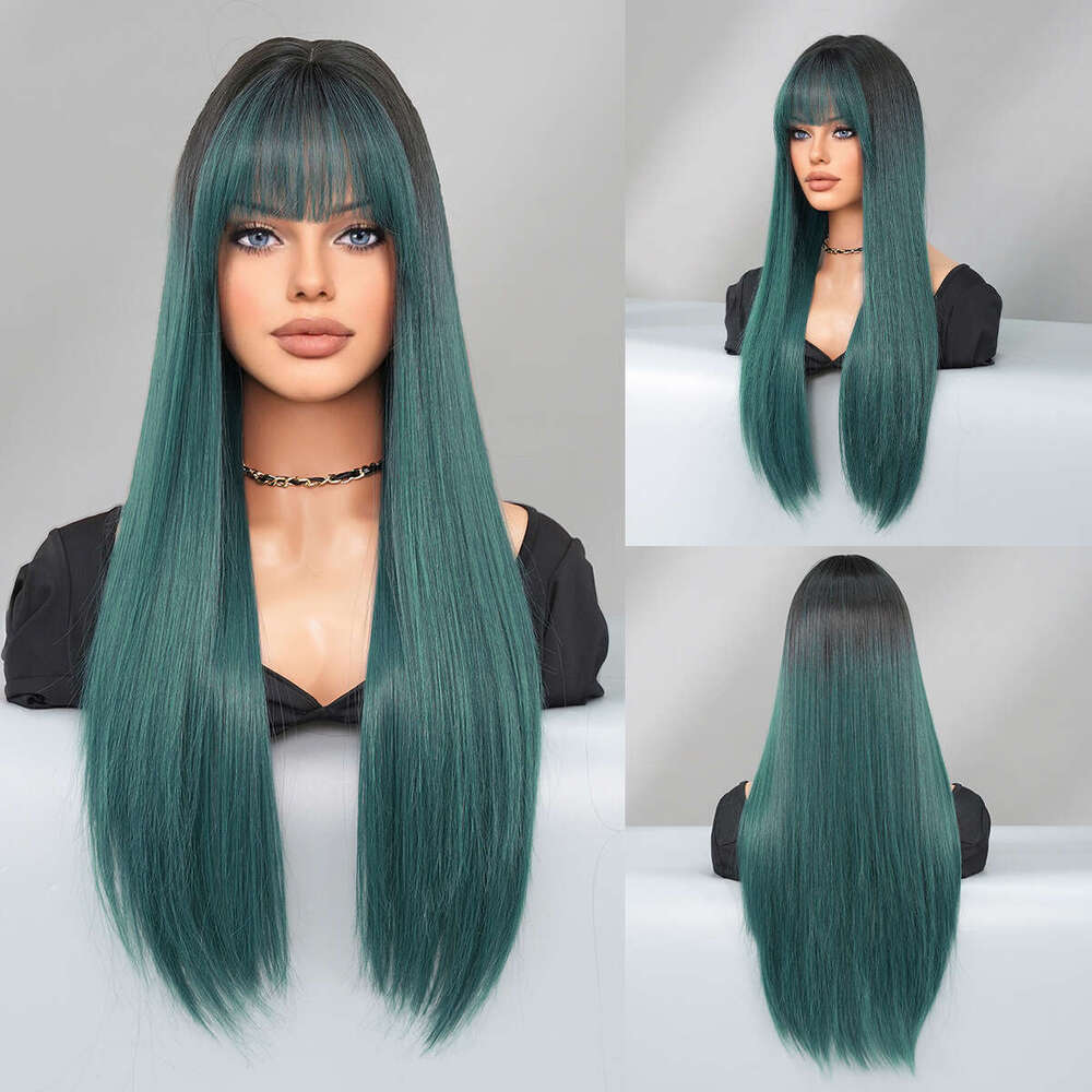 Jinhua Wig Long With Bangs, High-Quality High Silk Synthetic Straight Hair Full Head Cover