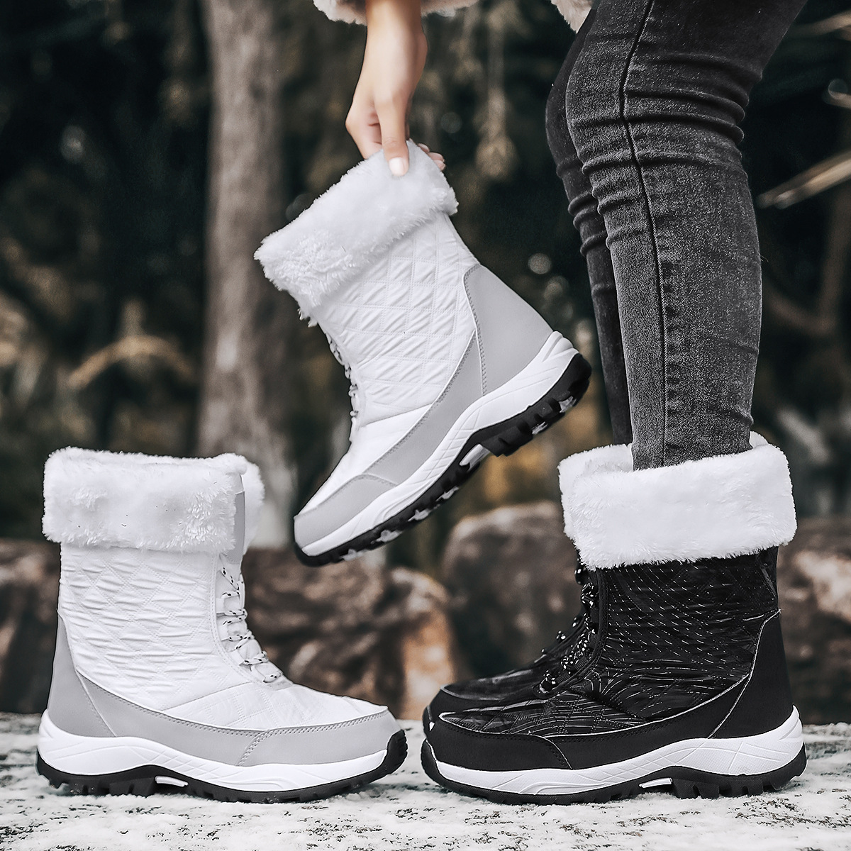 winter plus size snow for outdoor travel, high top and plush thick cotton shoes, women's boots