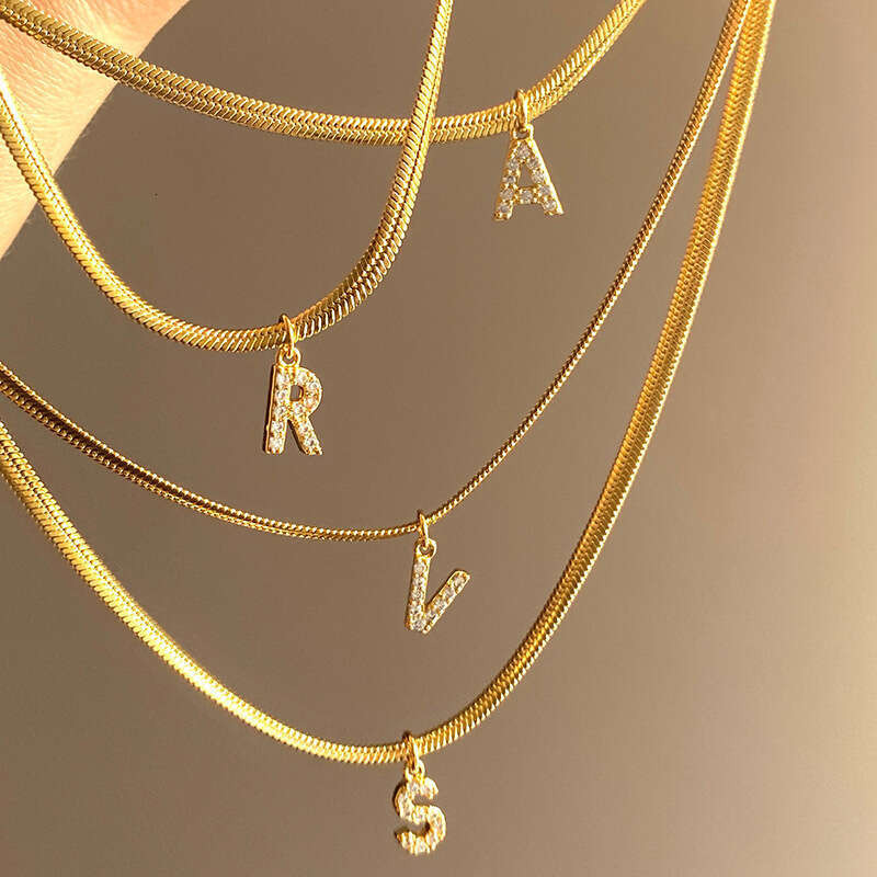 26 letter adjustable titanium steel necklace French flat snake bone collarbone chain stacked dia pendant Friends Gift