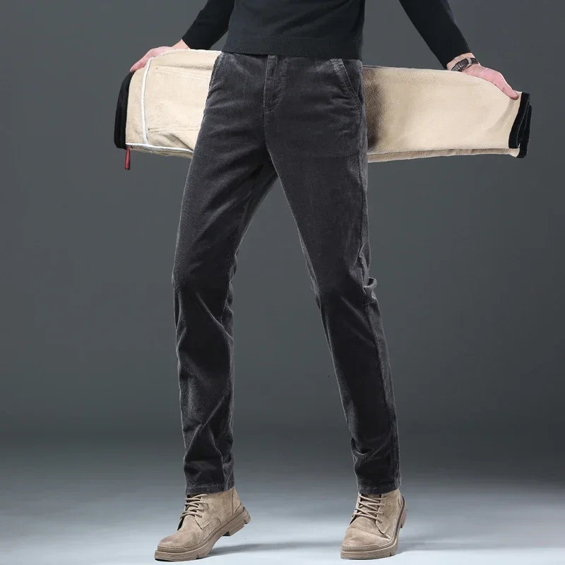 Winter mens Corduroy wool casual pants thick classic fashion straight plush velvet Trouser mens clothing 241017