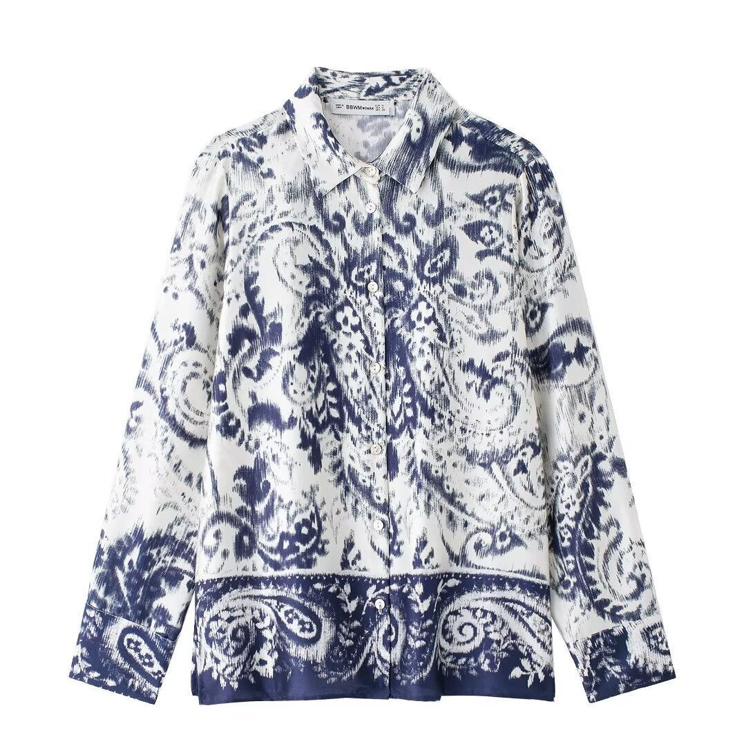 Women's Shirts Printed Blouses Long Sleeve Tops Inszartrafaf 2024 Casual Loose With Button Blusas Mujer Elegant Camisas Femme