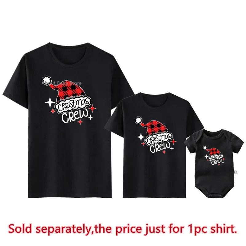 Christmas Crew Shirts Cotton Family Matching Outfits Dad Mom Kids Tshirts Baby Rompers Party Tops Clothes 241017