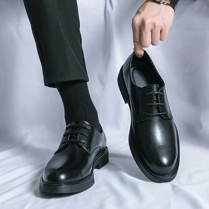 Classic Italy Pointed Toe Leather Oxfords Business Formal Off Boos Dress Men Black Wedding Shoes Y250222