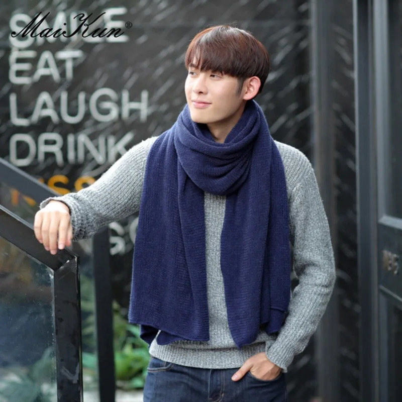 Maikun Thick Knitted Mens Scarf Winter Fashion Add Simple Solid Color Mens Warm Neck Scarf 241017