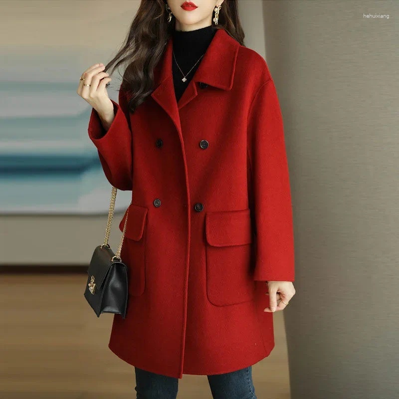 Women's Jackets Autumn/Winter Woolen Coat Elegant Korean Style Medium-Length Loose-Fit Petite Jacket For Ladies