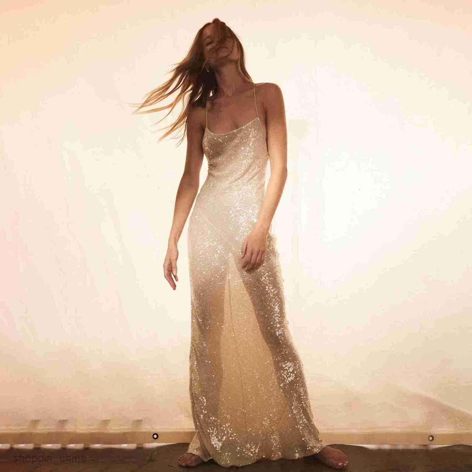 Basic Casual Women Dresses new women's dress floor length long skirt, backless camisole skirt, slim fit sparkling sequin dress