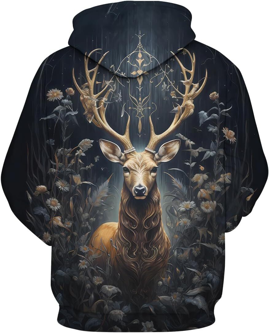 Hoodie for Mens Womens Mens Novelty Forest Deer 3D Colorful Animals Printing Hoodie Hoodies Sweatshirts Pullover Graphic Hoodies sweatshirt Pullover L