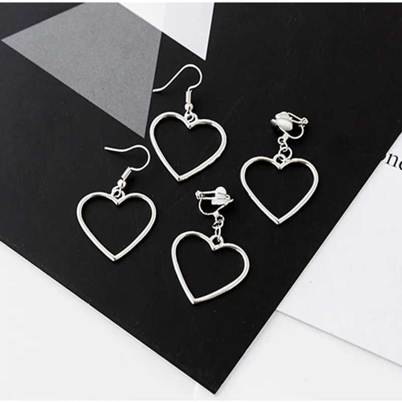 New hot fashion geometric heart-shaped clip on earrings no perforations Brincos oorbellen simple statement womens jewelry earrings W241017
