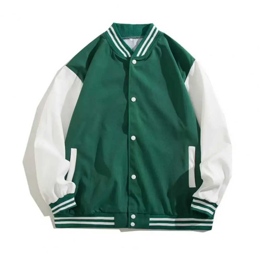 Classic baseball uniform street style baseball jacket fashionable contrasting color jacket with elastic cuffs mens stand up collar M241017