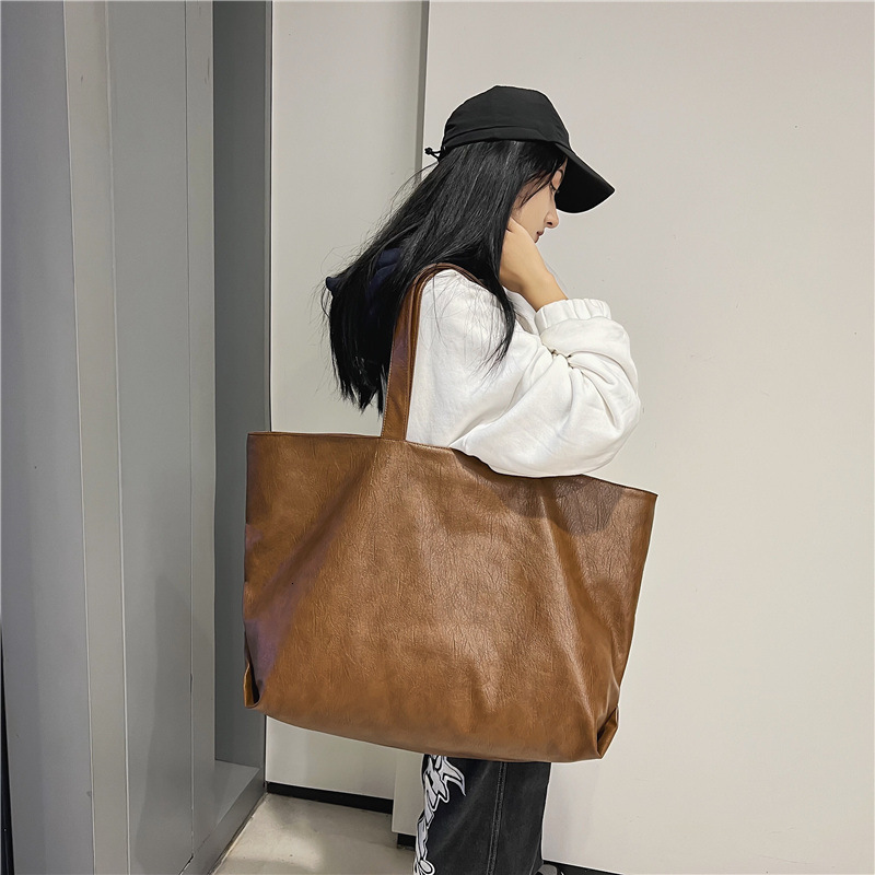 Extra Big Capacity Leather Tote Brown Black Commutting Large For Fashion Women Bag Brand Ladies Hand Bags