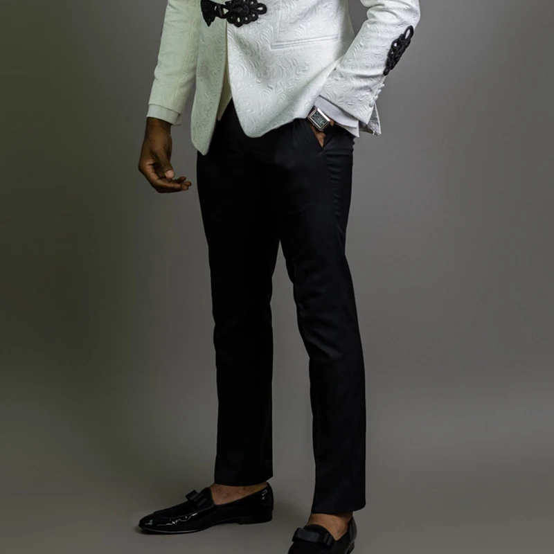 Floral Pattern Wedding Suits for Mens Slim Fit 3 Piece Groom Tuxedo Male Fashion Costume White Blazer Vest with Black Pants