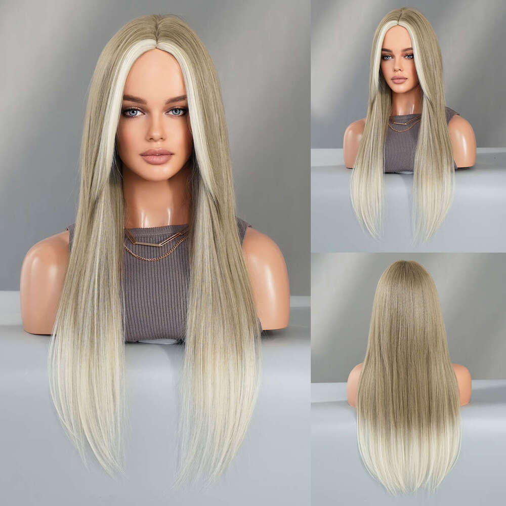Tik Tok Full Headset Layered Black Crossdye Gold Wig Middle Split Long Hair