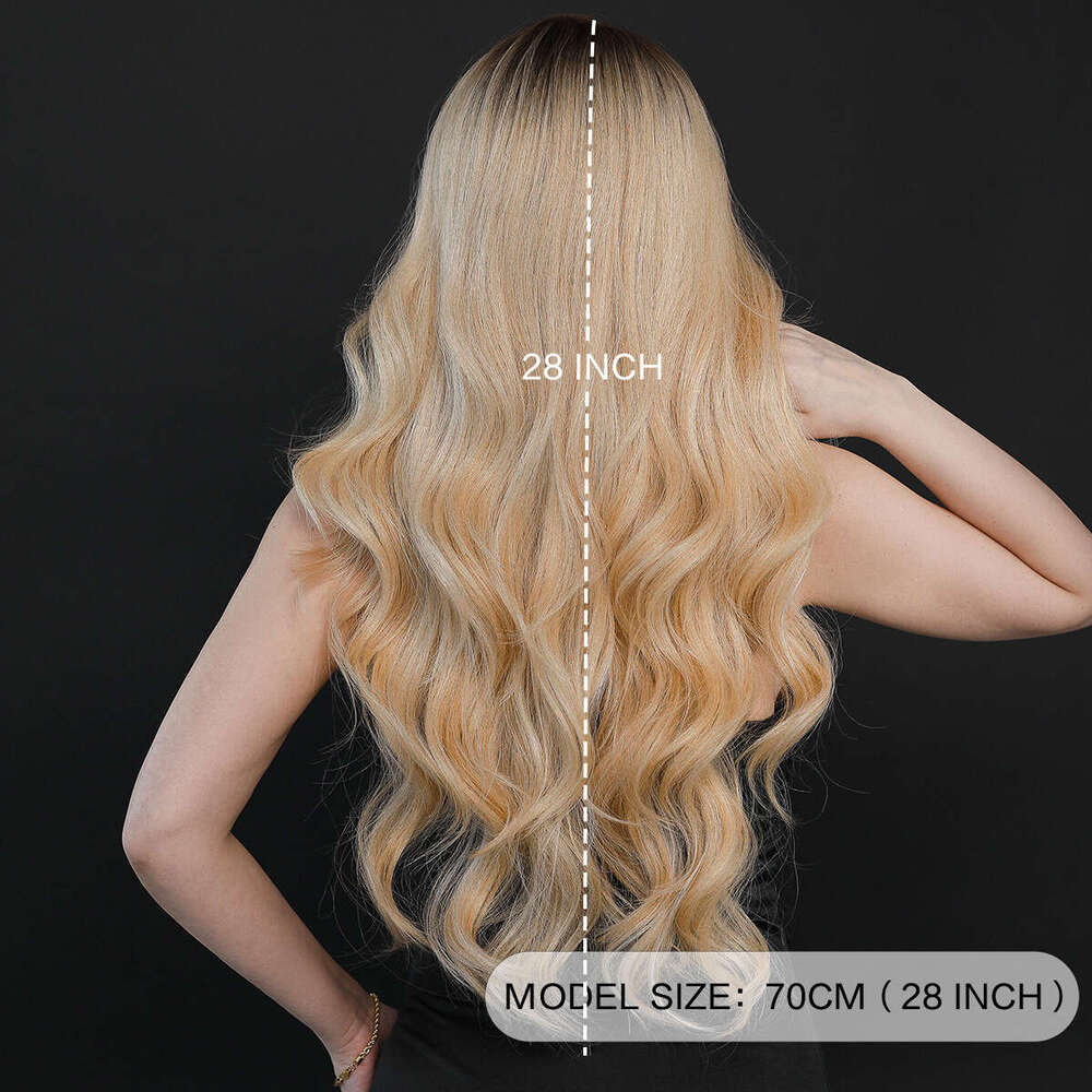 New Synthetic Wave Wig Full Head Set Orange Gold Side Split T-Part Lace Wigs
