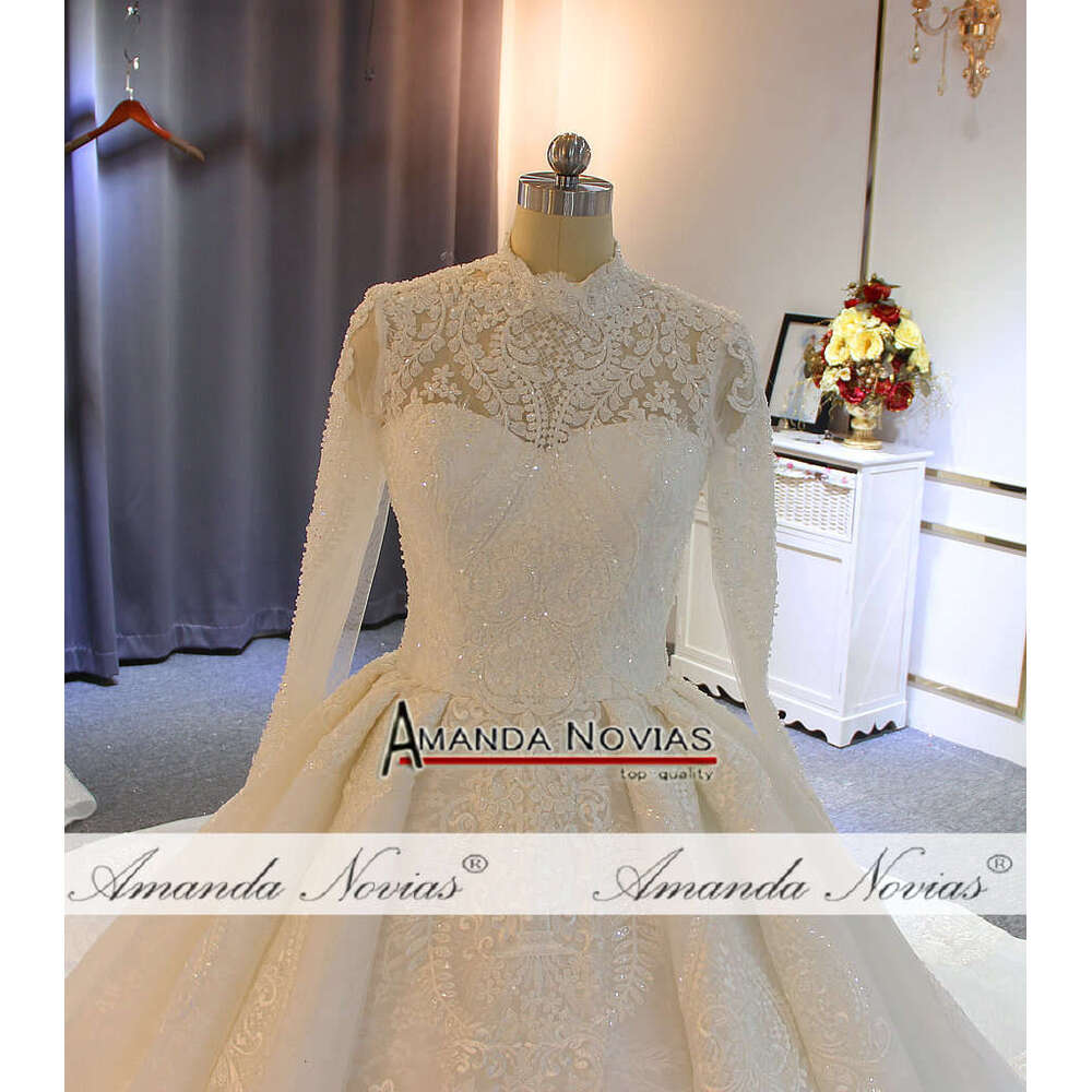 robe de soiree hot sale muslim wedding full lace cover beading dress