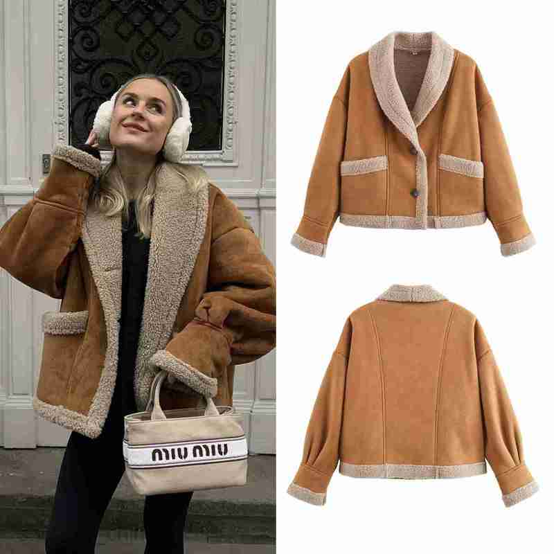 Women Jackets Coats autumn and winter women's woolen coat with loose collar and fur one-piece top for women