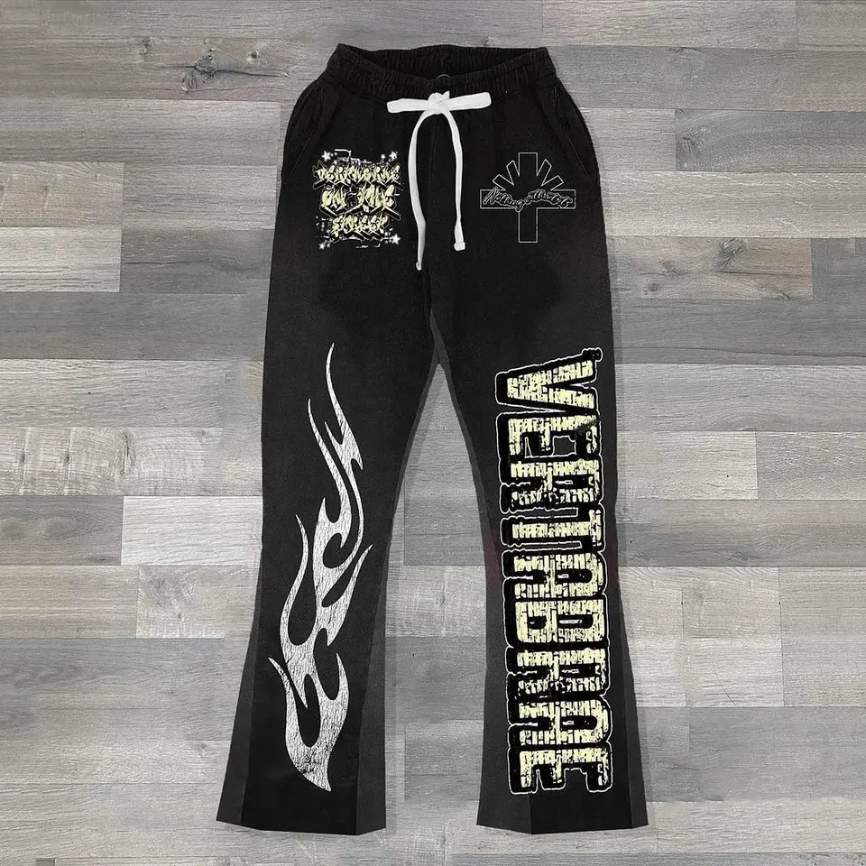 Y2k Street Printed Flared Pants Mens Harajuku Casual Loose Wide Leg Pants Joggers Hip Hop 2024 Straight Vintage Trouseres Pants 241017
