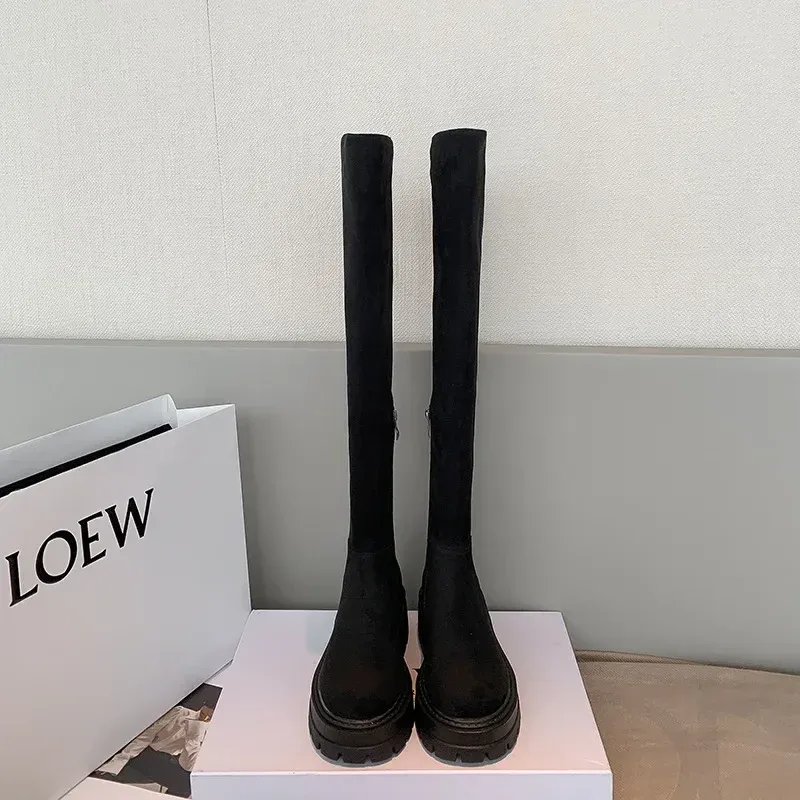 Designer Women Flats pulsh boot Platform Pleated Over The Knee Winter boots Trend New Gladiator Suede Boots Goth High Sock Botas 241118